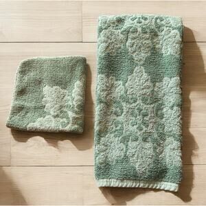 Vintage Retro Cannon Royal Family Green Snowflakes Hand Towel Washcloth Set Rare